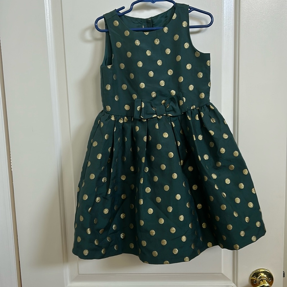 Green and gold polkadotted girls party dress- size 4T